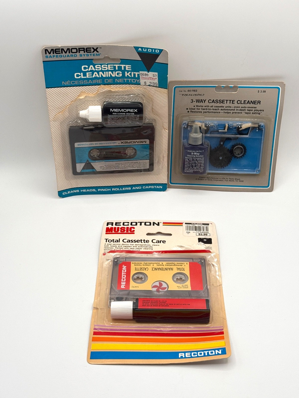 Vintage Cassette Head Cleaning Kit Lot Memorex Realistic Recoton NOS 3